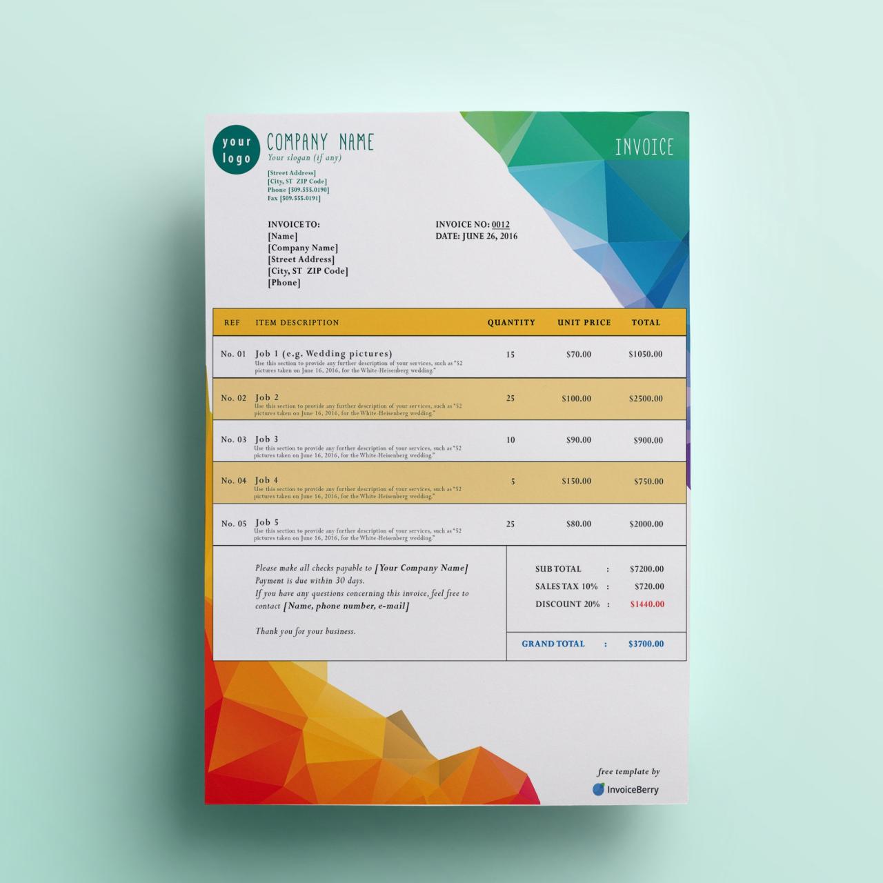 Invoice excel docx formats geckoandfly visit receipt letterhead